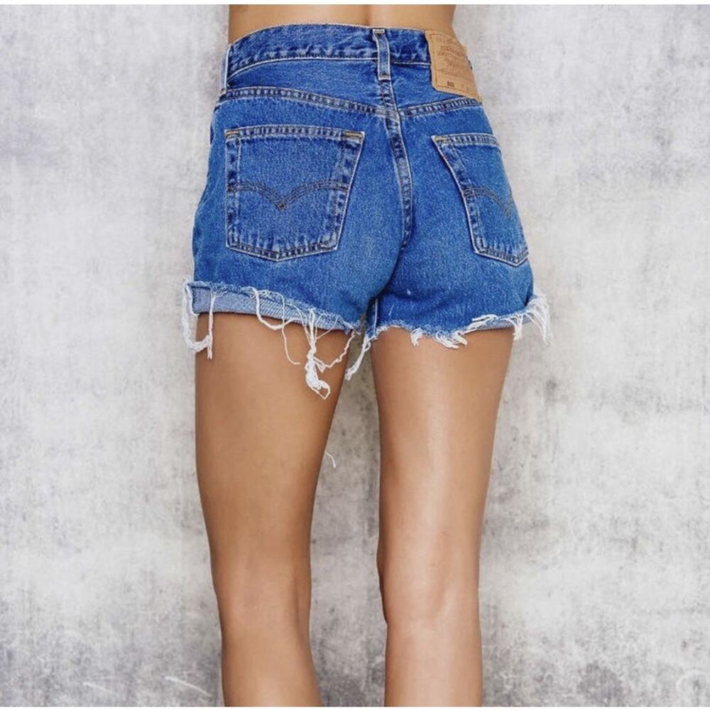 Vintage 90s Levi's 505 Cut Off Denim Jean Shorts 31 High Waisted Boho Festival